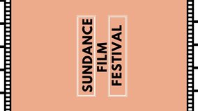  Sundance film festival is one of the popular theaters playing movies in the festival. old school film camera, film clap and film strip on color background vertical video