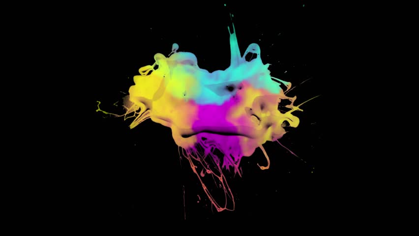 Beautiful colorful spot appears on a black background. Light cyan and colorful paints spreads on paper forming a blot. | Shutterstock HD Video #1098766637