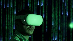 futuristic virtual reality young man in profile
