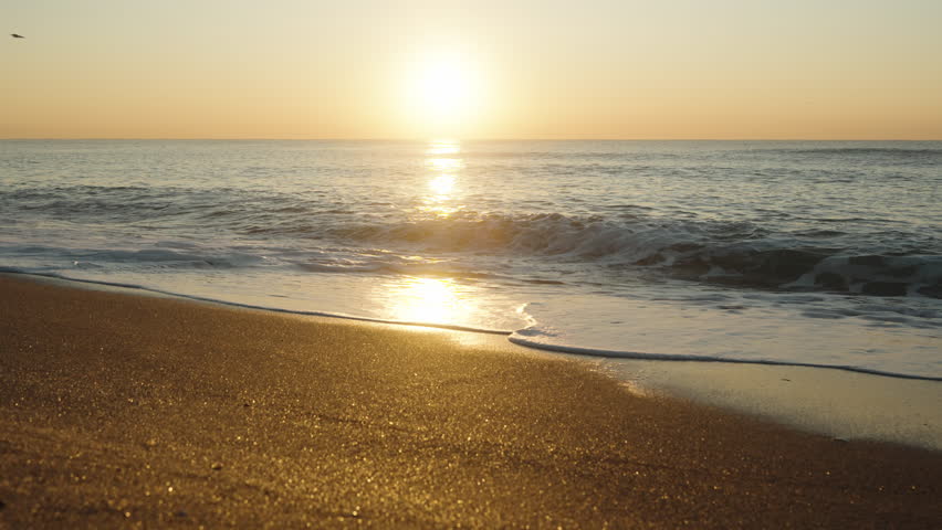 At dawn by the sea, I pour champagne into a glass on the sand. The focus shifts from the waves to the close-up glass. | Shutterstock HD Video #1098775097