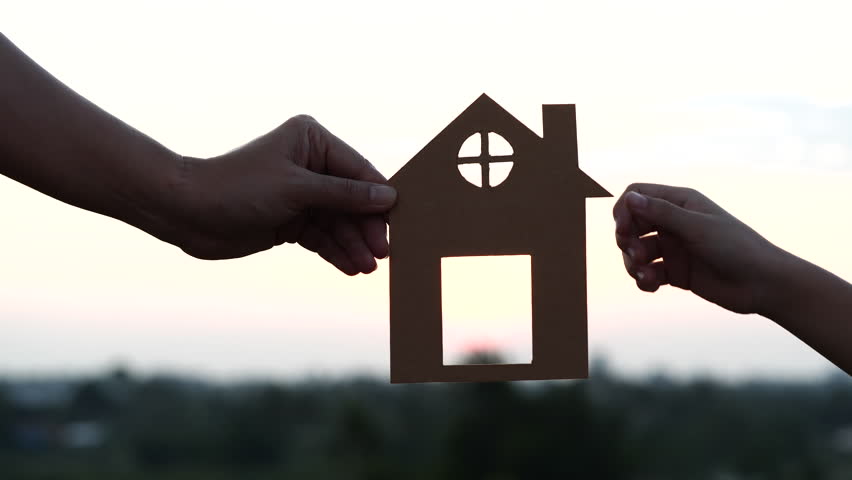 Mother and daughter hands holding paper house, home together silhouette against sunset with soft focus. Concept of Happy Family, Buy House, Home, life, insurance, care, saving, mortgage, estate | Shutterstock HD Video #1098781327