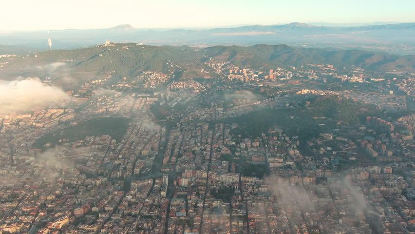 Aerial view of Barcelona Urban Skyline at sunrise. Catalonia, Spain. El Carmel Hill