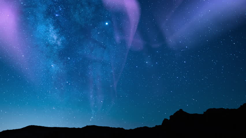 Aurora Purple and Milky Way Galaxy Canyon 35mm Southwest Tilt Up | Shutterstock HD Video #1098789399