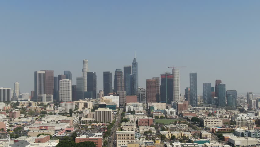 Los Angeles Downtown Buildings from MacArthur Park Telephoto Forward