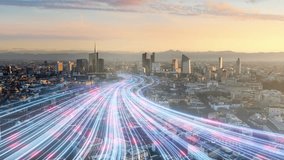 rays of light running through modern city aerial view fast internet,high speed optical fiber connection,global communication development - Powered by Shutterstock - Get 15% off with code: PIKWIZARD15