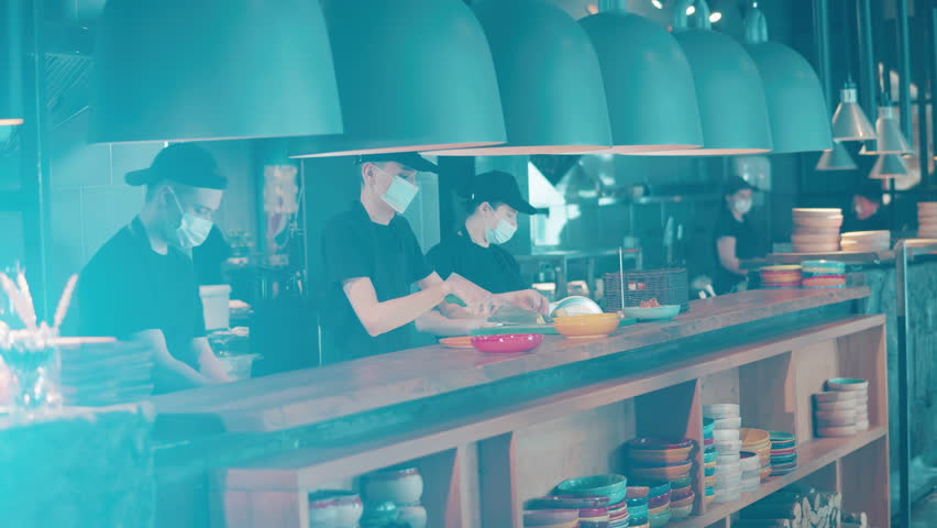 Waitress is taking meal away from the open kitchen | Shutterstock HD Video #1098799945