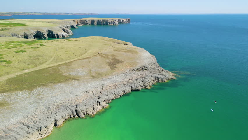 Aerial view of the Welsh coastline in summer (Pembroke, Wales)