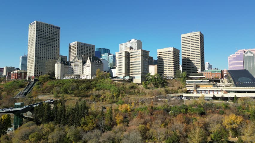 Aerial angle of buildings in Edmonton