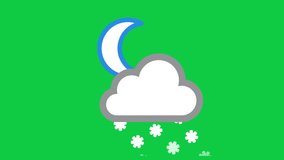 Patchy Heavy Snow - Night Weather Concept Icon Isolated on Green Screen, Chroma Key Background for Transparent Use. 4K Ultra HD Video Motion Graphic Animation.