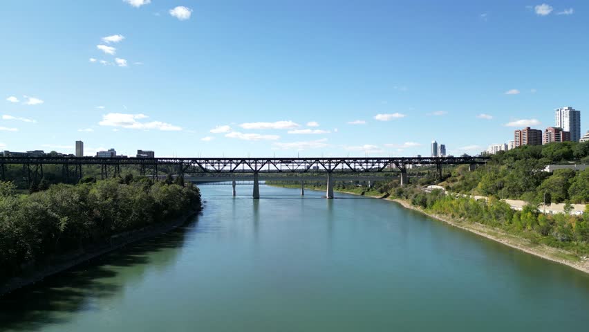 Traffic flows over the High Level Bridge in Edmonton, Canada
