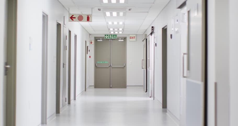 Video of brightly lit, clean, empty corridor in modern hospital, with copy space. Hospital, medical and healthcare services. | Shutterstock HD Video #1098832881