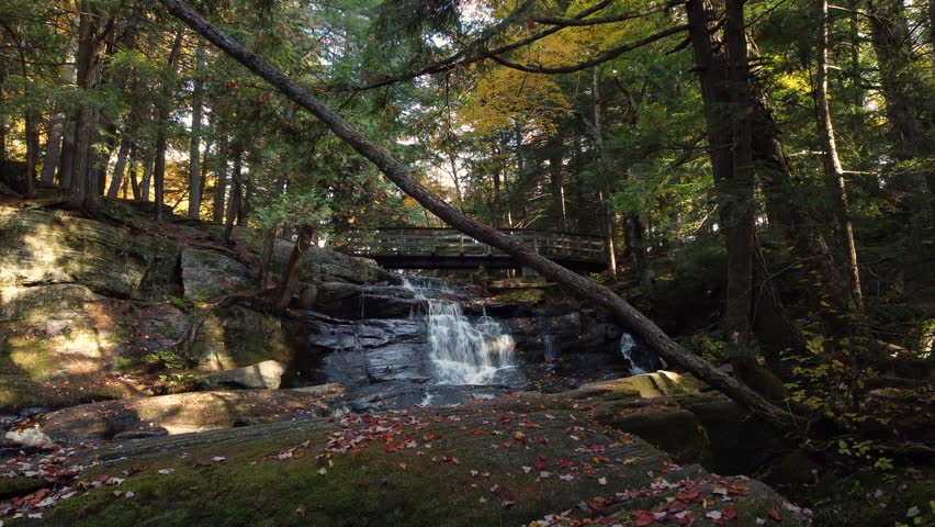 Inglis falls conservation area waterfalls cascade crane shot 
