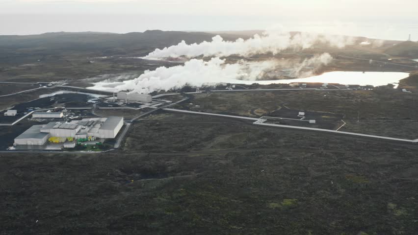 Industrial geothermal power plant creating alternative energy in Iceland