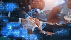 Concept of global network with businessman shaking hands. - Powered by Shutterstock - Get 15% off with code: PIKWIZARD15