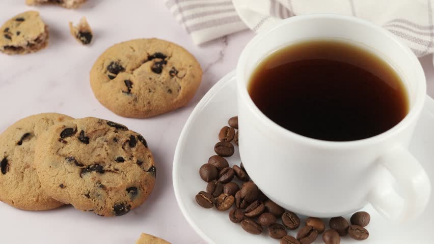 Breakfast coffee with chocolate cookies
