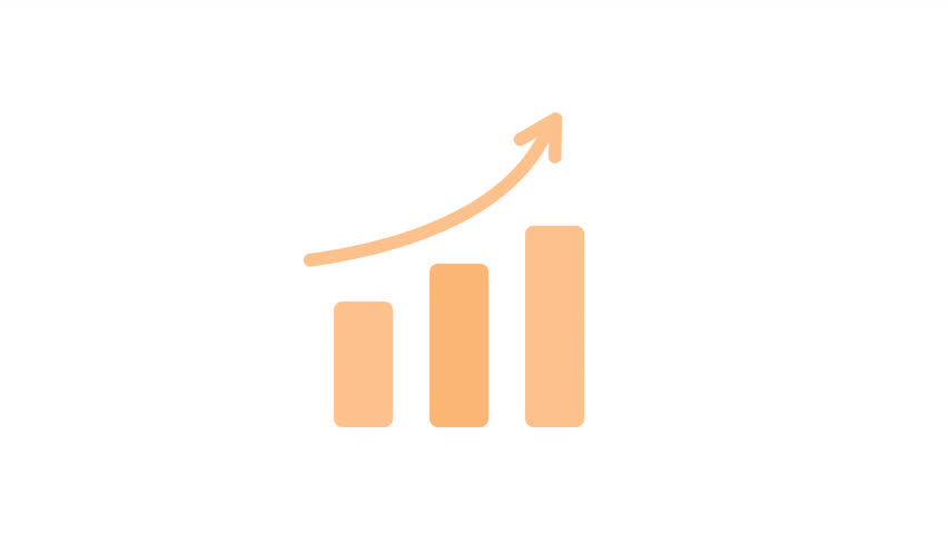Animated graph rising up. Bar chart growth. Stock market trend. Flat cartoon style element HD video footage. Color illustration on white background with alpha channel transparency for animation