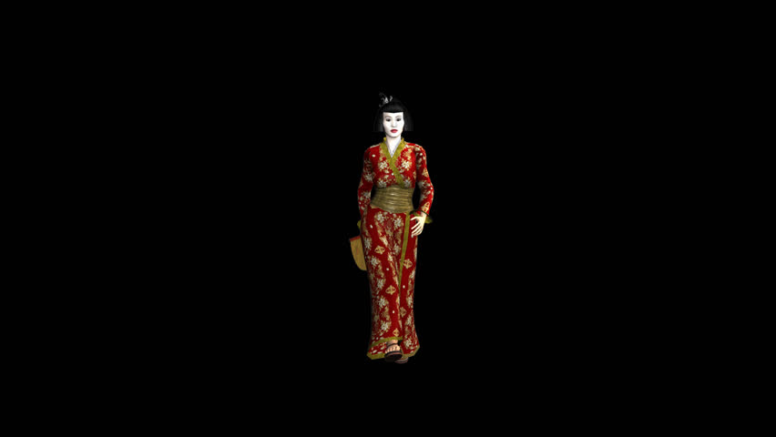 Japanese Geisha Transparent Alpha Video 3D Animation