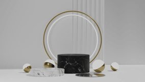 Cyclic loop animation of simple geometric shapes, marble pedestal for display, pedestal or platform, Blank product stand. fashion podium, cylinder steps, abstract minimal concept. 3d animation - Powered by Shutterstock - Get 15% off with code: PIKWIZARD15