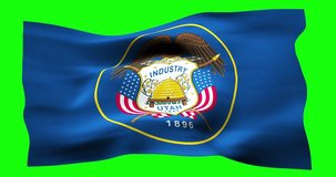 Flag of Utah realistic waving on green screen. Seamless loop animation with high quality