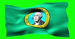 Flag of Washington realistic waving on green screen. Seamless loop animation with high quality