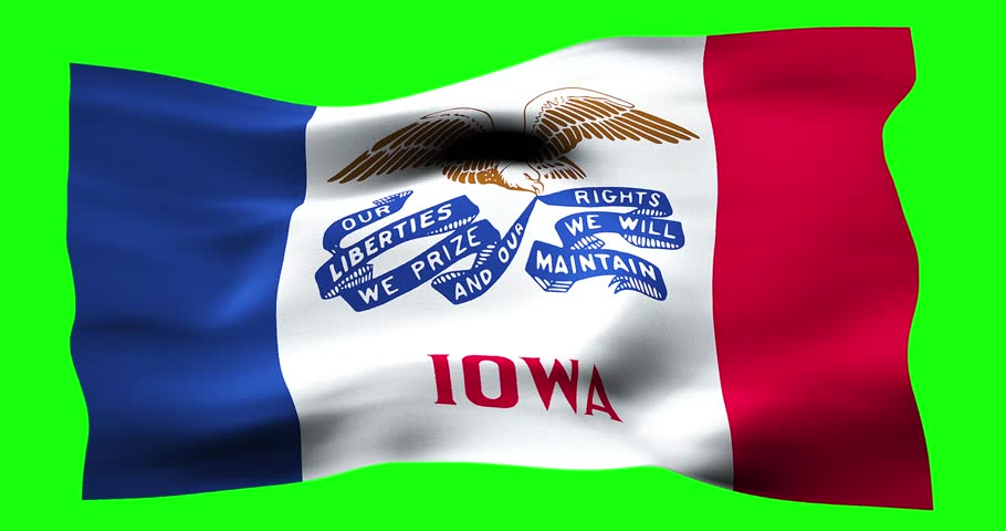 Flag of Lowa waving on green screen. Seamless loop animation with high quality