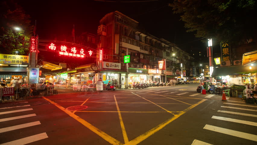 Night timelapse of the market in Taipei the capital of Taiwan. 