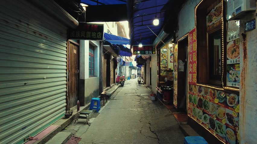 Narrow alley with historic old buildings of Wuzhen in Zhejiang China.
