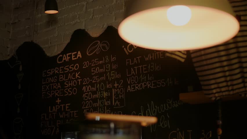 Close up shot of a chalkboard with the prices of the products in the coffee shop