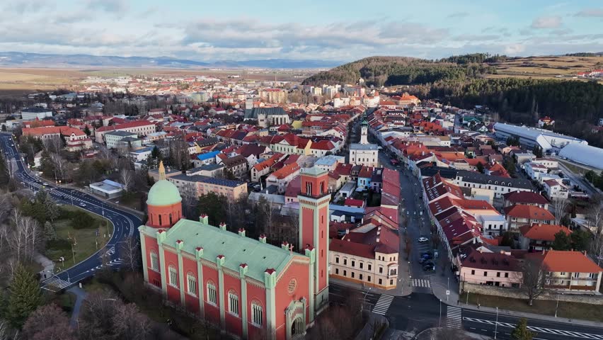 Aerial view of the historic town of Kezmarok in Slovakia