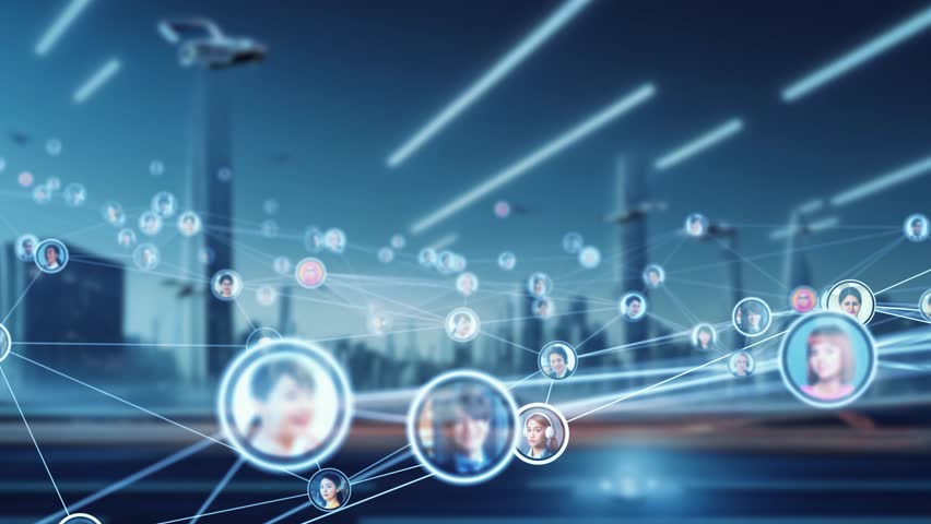 Futuristic city and human network concept. Social media. | Shutterstock HD Video #1098896919