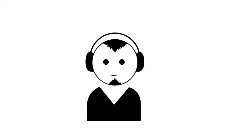 Man put in headphone profile icon.Short animation video.