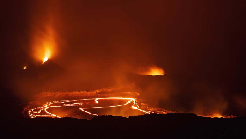 Time lapse of the lava lake at the bottom of the Kilauea Volcano on the Big Island of Hawaii