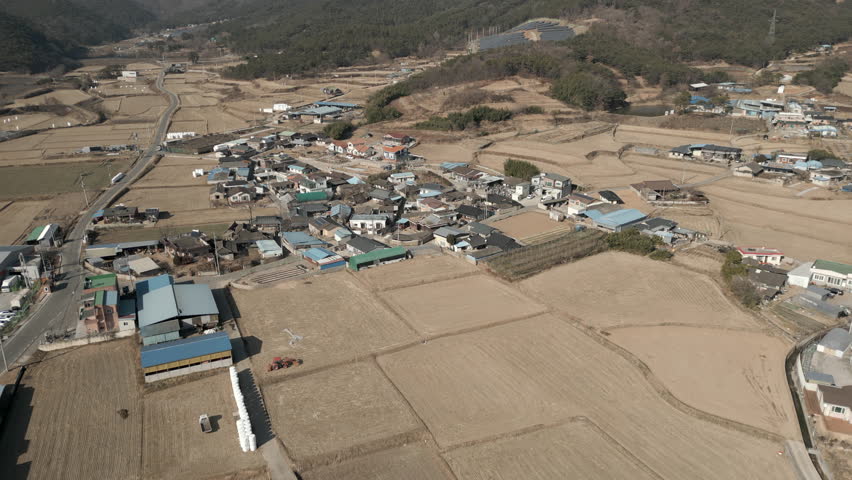 Countryside Rural Fields in Winter, South Korea