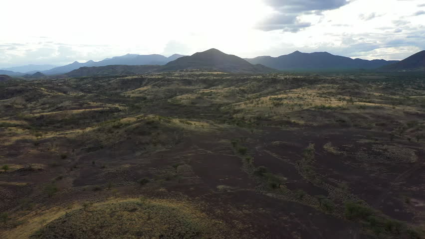 Desert kenya, africa landscape of a from the air and above during an overcast day.