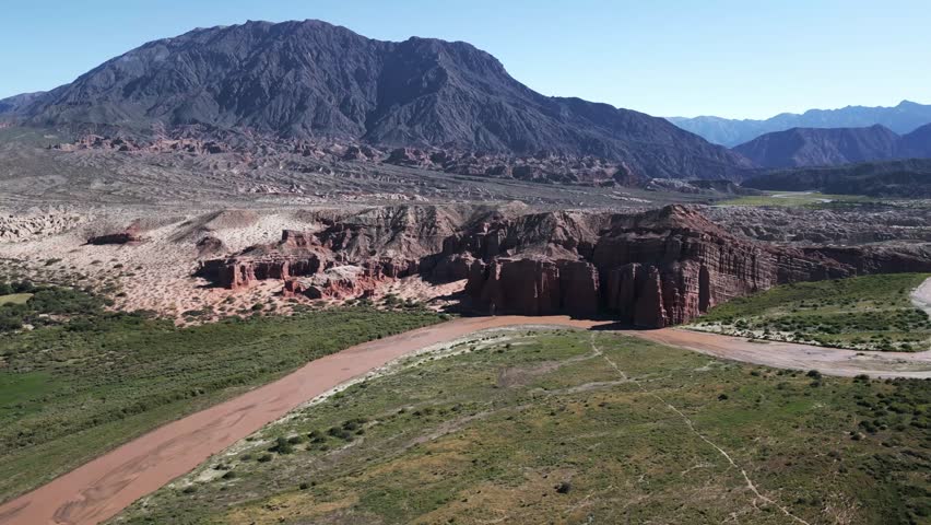 Quebrada de Cafayate and Calchaqui Valley Aerial Drone Above Salta, Argentina, Travel And Tourism Destination, Mountain Range Route to Vineyards