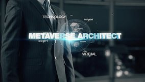 Businessman with Metaverse Architect hologram concept - Powered by Shutterstock - Get 15% off with code: PIKWIZARD15