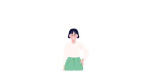 Animated woman talking about coding. Half body flat person with speech bubble on white background with alpha channel transparency. Colorful cartoon style HD video footage of character for animation