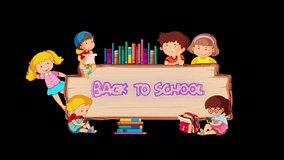 Back to School, ,Animation.Full HD 1920×1080Transparent Alpha Video. LOOP.