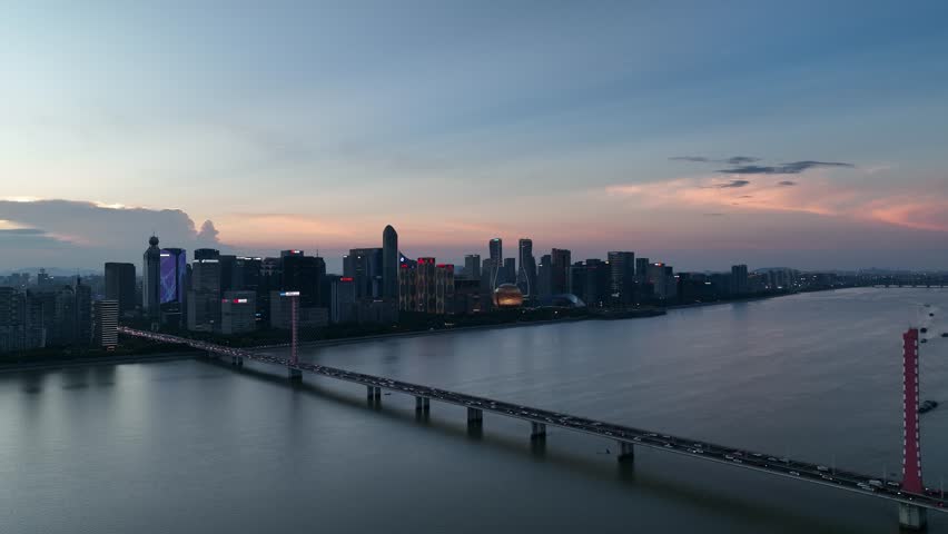 hangzhou city skyline in night