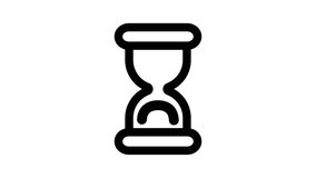 sandglass, hourglass  turns, clock, time outline. 2d, animation, cartoon, illustration, clip art, vector. Web sign in black and white. Alpha channel. Time lapse.