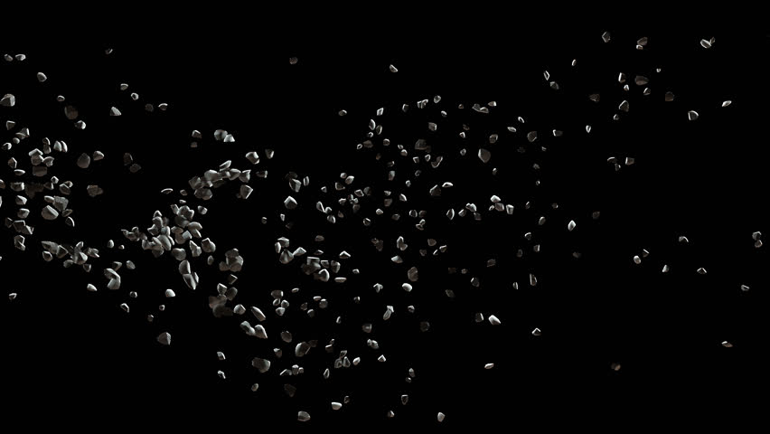 Dark stones and floating particles. Demolition rocks and debris traveling through a helix in space. Animation on black alpha transparent background. | Shutterstock HD Video #1098950911