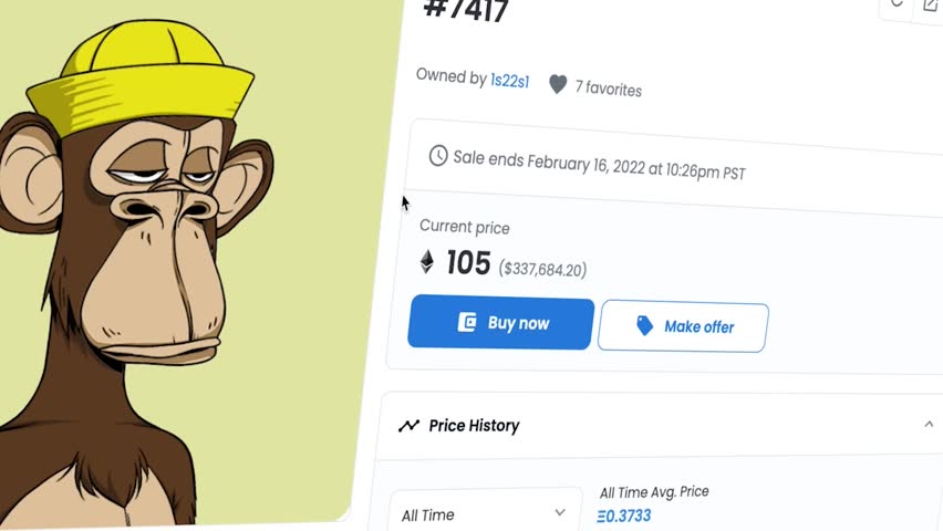 The purchase of a cartoon ape NFT is reflected in the market Royalty-Free Stock Footage #1098953459