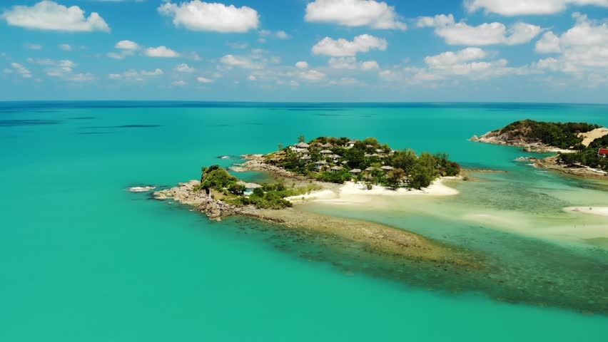 Flight over a small island near Choeng Moe Beach in Koh Samui, Thailand, with a Drone | Shutterstock HD Video #1098957907