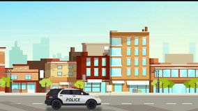 Animated cityscape with a police car. - Powered by Shutterstock - Get 15% off with code: PIKWIZARD15