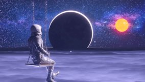 Astronaut Chilling on the swing with flying whale on the space Vj Looped, Realistic 3D animation. - Powered by Shutterstock - Get 15% off with code: PIKWIZARD15