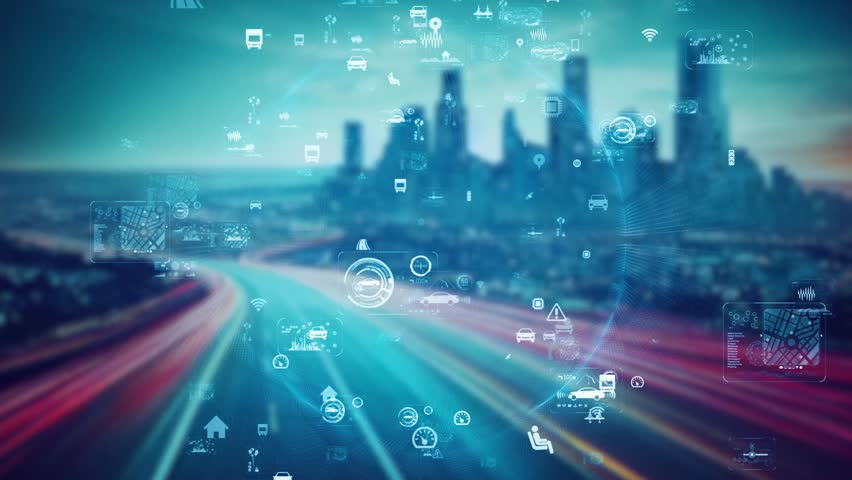 Futuristic city highway and digital data concept. Automotive technology. Digital transformation. | Shutterstock HD Video #1098968431