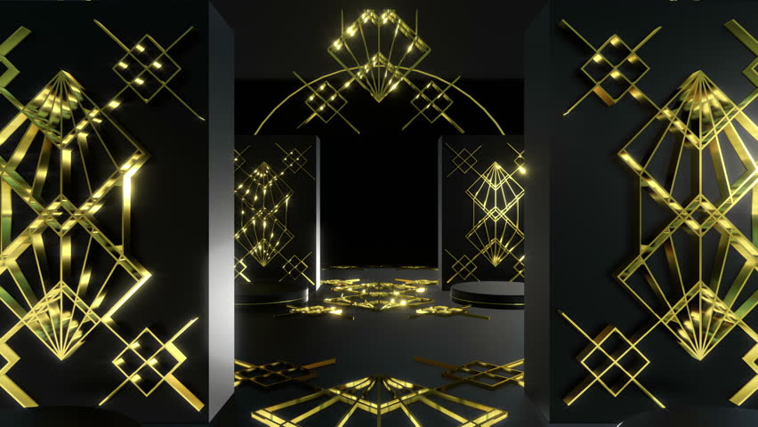 Art Deco Gold Line Tunnel Background (Loop)