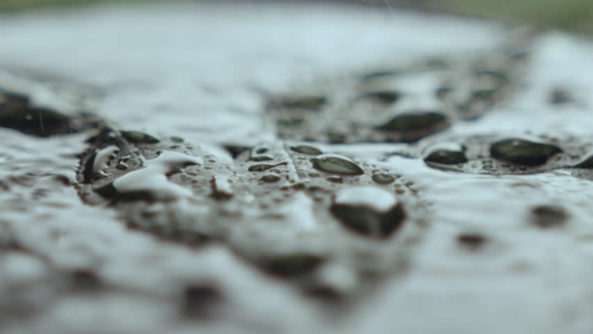 Small drops fall and wash natural leaves floating on clean water. Thick droplets fall fast and make small circles on water | Shutterstock HD Video #1098977087