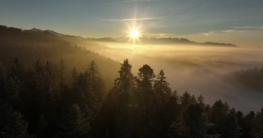Cinematic aerial view of snow winter landscape scenery