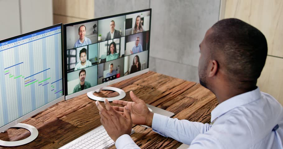 Virtual Diary Conference Webinar On Desktop Monitor. Conference Agenda